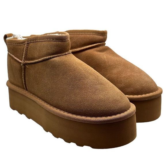CUSHIONAIRE Women's Genuine Suede pull on platform boot 7 CHESTNUT - Picture 1 of 7